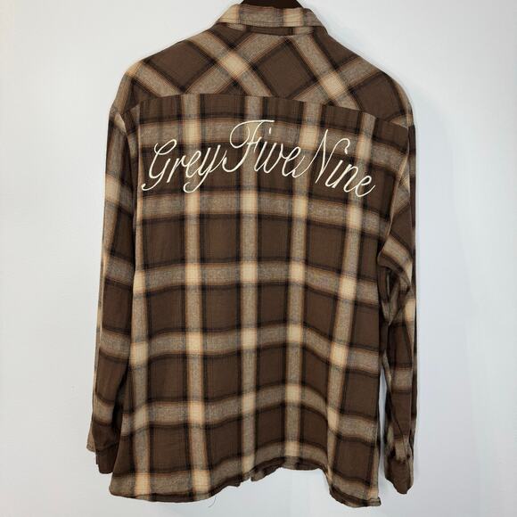 G59 Records g59 Zip up Embroidered Flannel Brown Shirt Grunge Men's L - Picture 10 of 12
